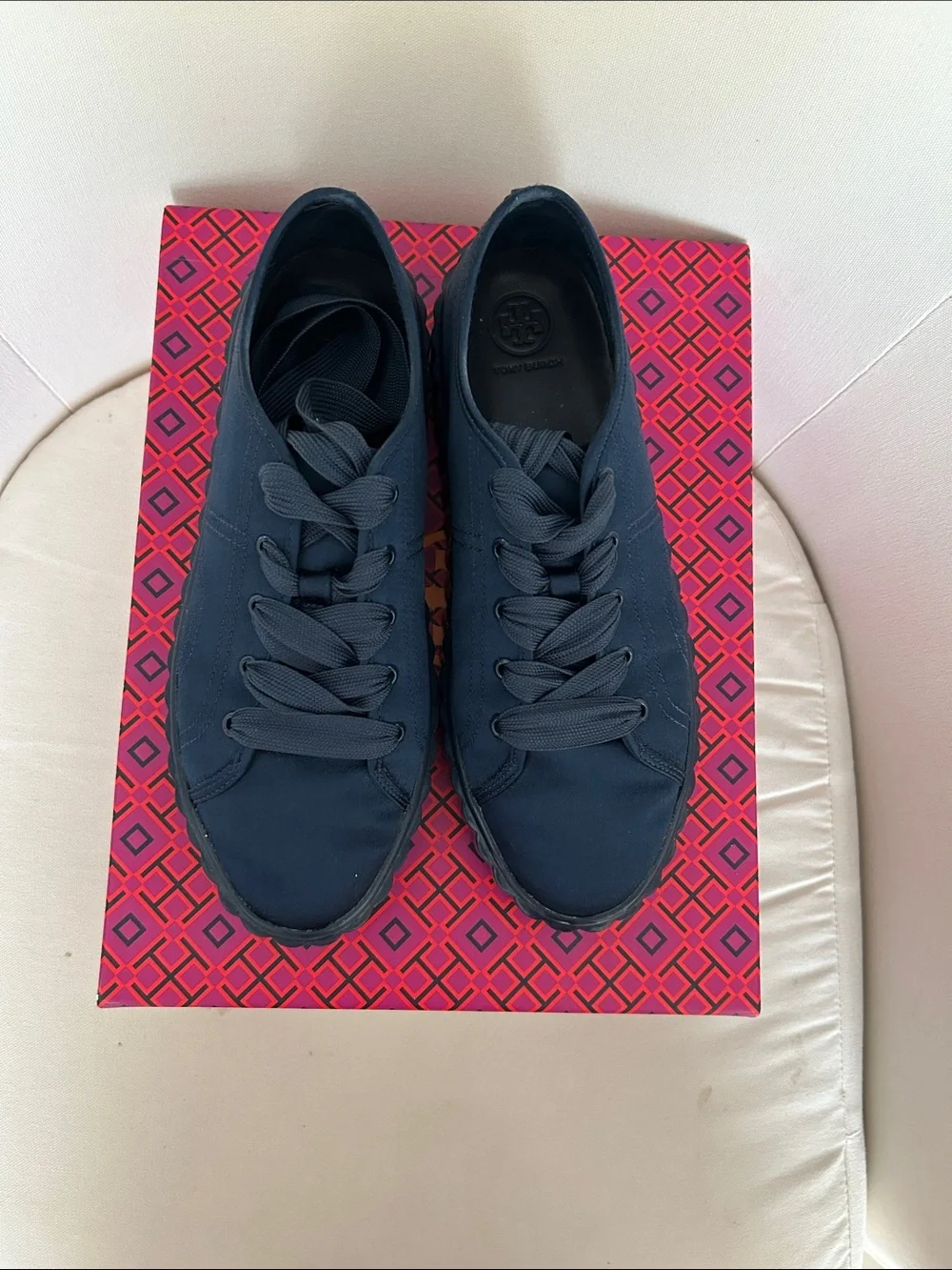 Tory Burch Navy Platform Lace-Up Sneaker